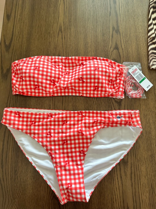 Vineyard Vines Other - Vineyard Vines Red Gingham Bandeau Bikini with Cherry Motif